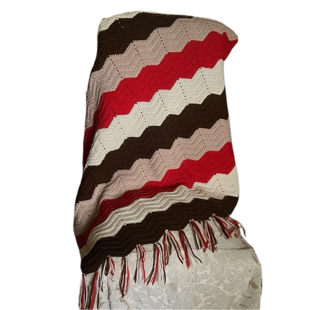 Vintage Hand Made Fall Colors Fringe Afghan.